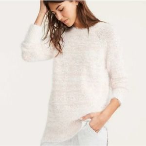 Lou & Grey Sweater L Fuzzy Knit Eyelash Oversized Speckled Cozy Pullover Pink